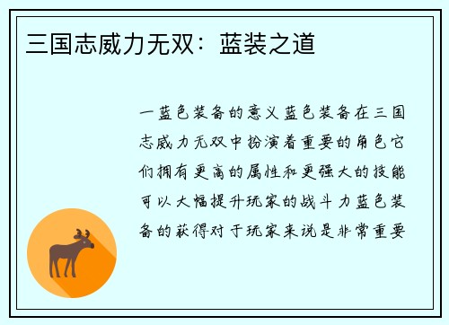 三国志威力无双：蓝装之道